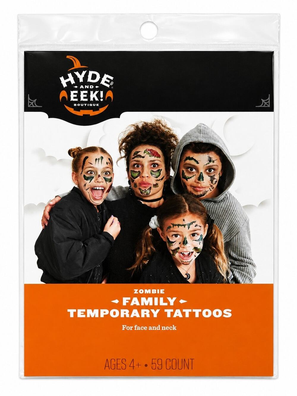 Hyde & EEK! Zombie Family Temporary Tattoos Face & Neck 59 Count Halloween NEW